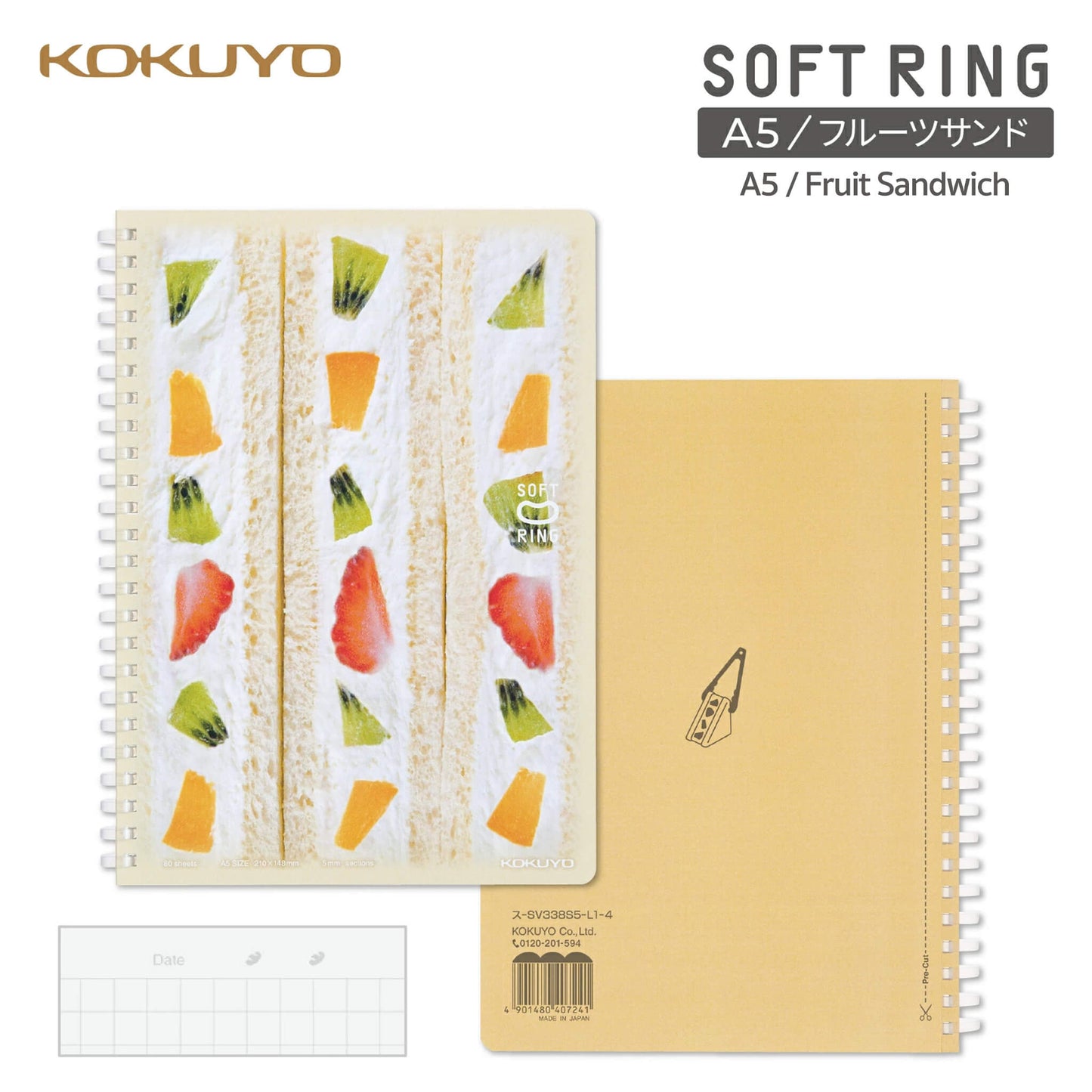 Kokuyo Soft Ring Notebook 10th Anniversary Edition Soft Bakery A5 - Fruit Sandwich - Notebooks