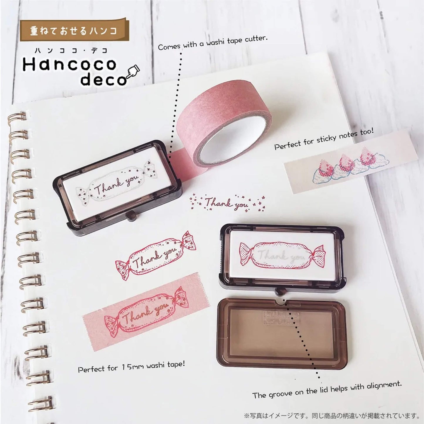 Kutsuwa Hancoco Deco Layer Stamp - Date and Cat - Pre - inked Stamps