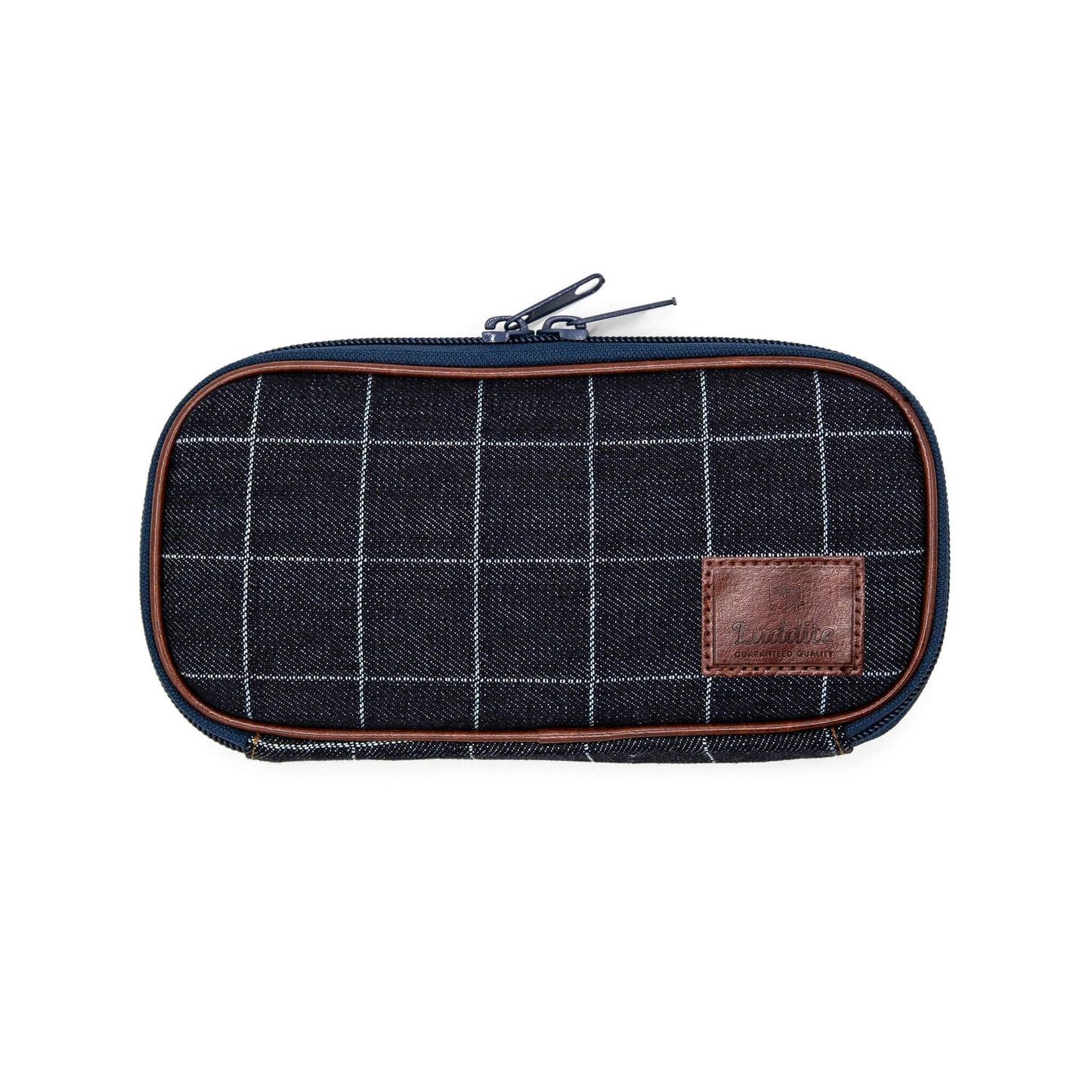 Luddite Denim Round Zip Pen Case - Windowpane - Pen Cases