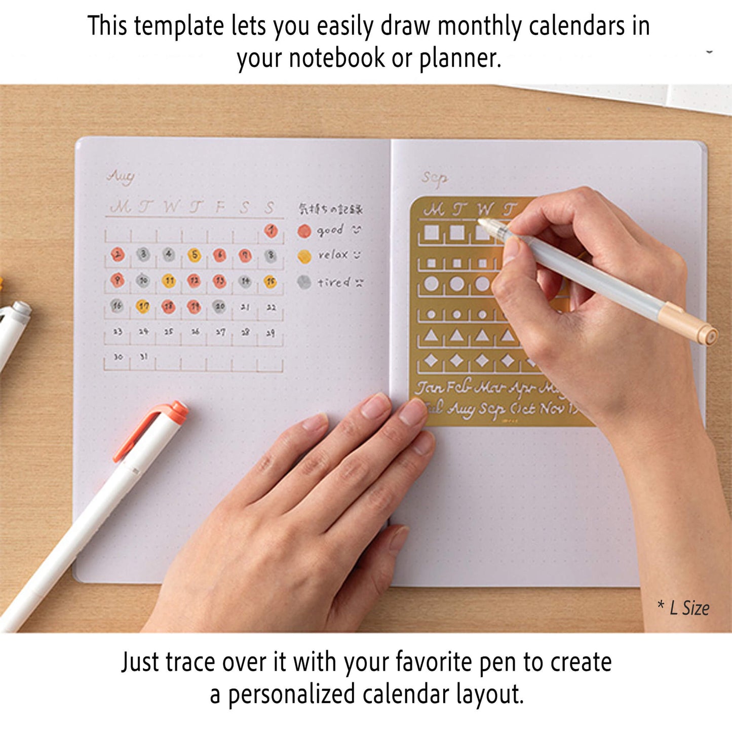 Midori Brass Calendar Template Monthly Block - L - Template Rulers
