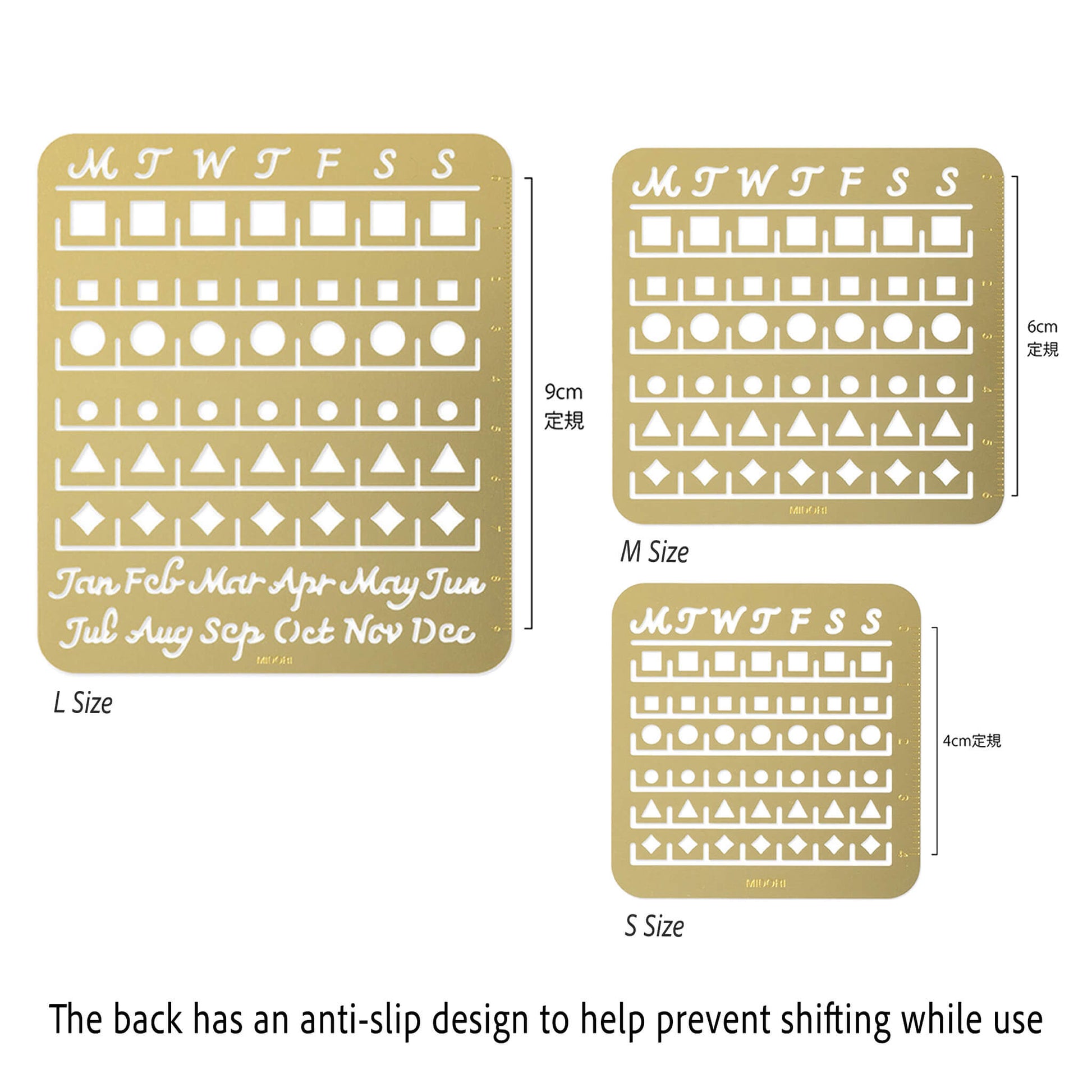 Midori Brass Calendar Template Monthly Block - L - Template Rulers