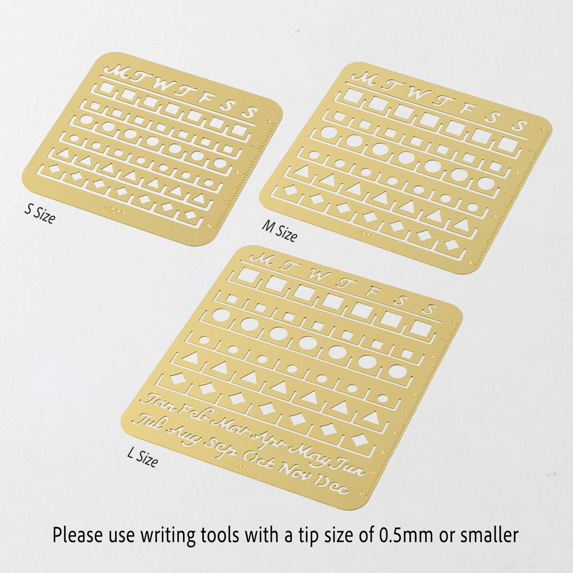 Midori Brass Calendar Template Monthly Block - L - Template Rulers