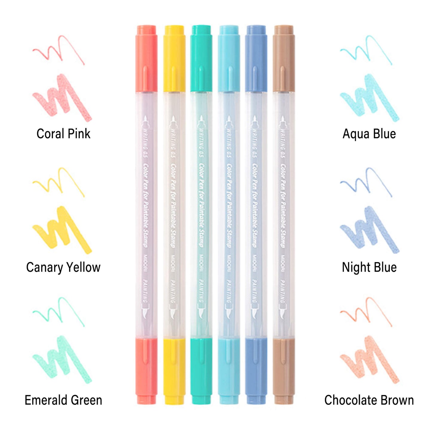 Midori Color Pen for Paintable Stamp 6pc Pack - Happy - Brush Pens