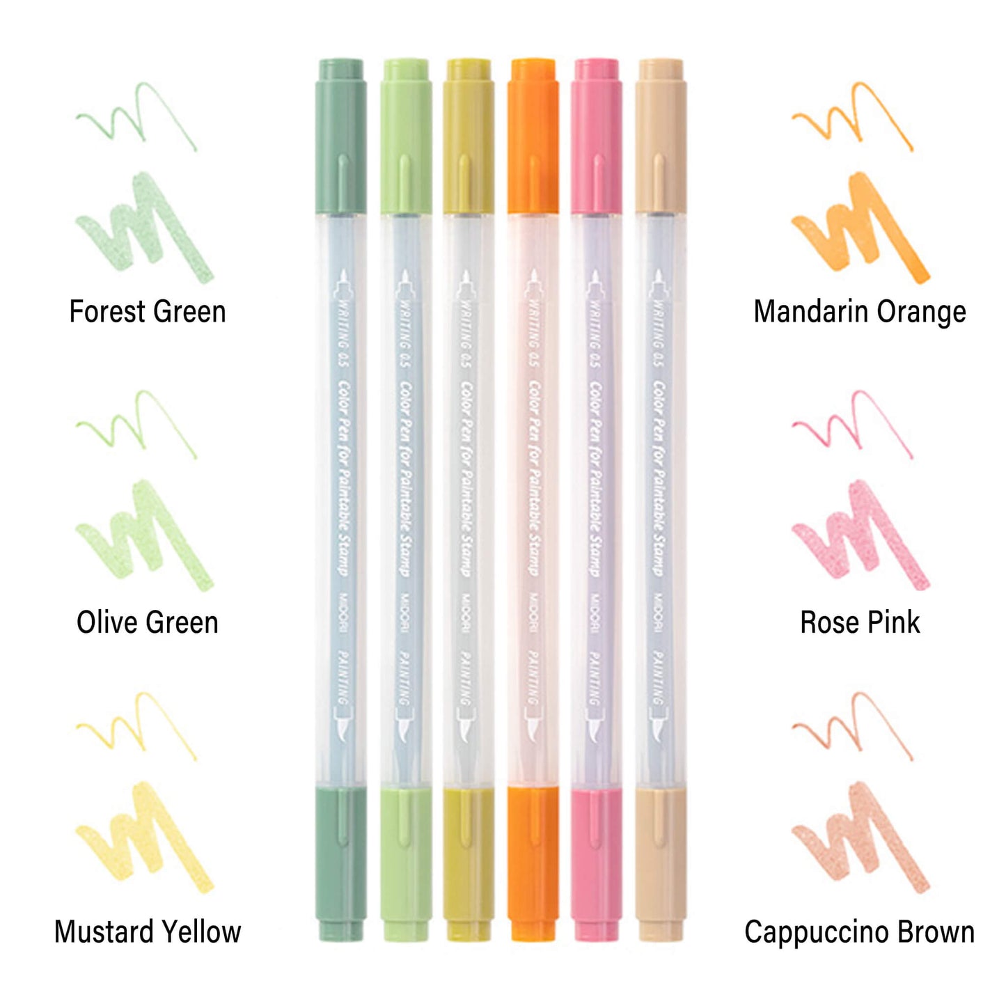 Midori Color Pen for Paintable Stamp 6pc Pack - Positive - Brush Pens