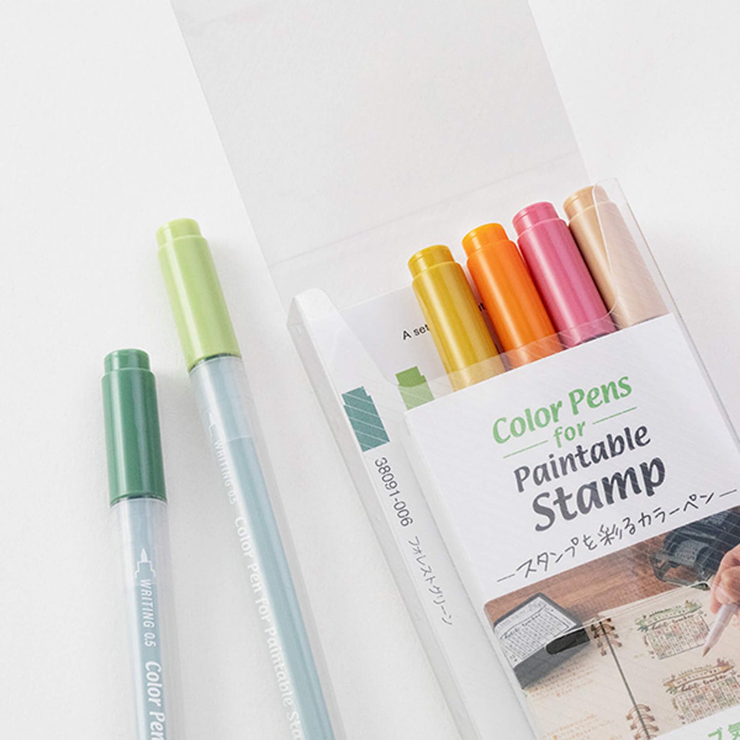 Midori Color Pen for Paintable Stamp 6pc Pack - Positive - Brush Pens