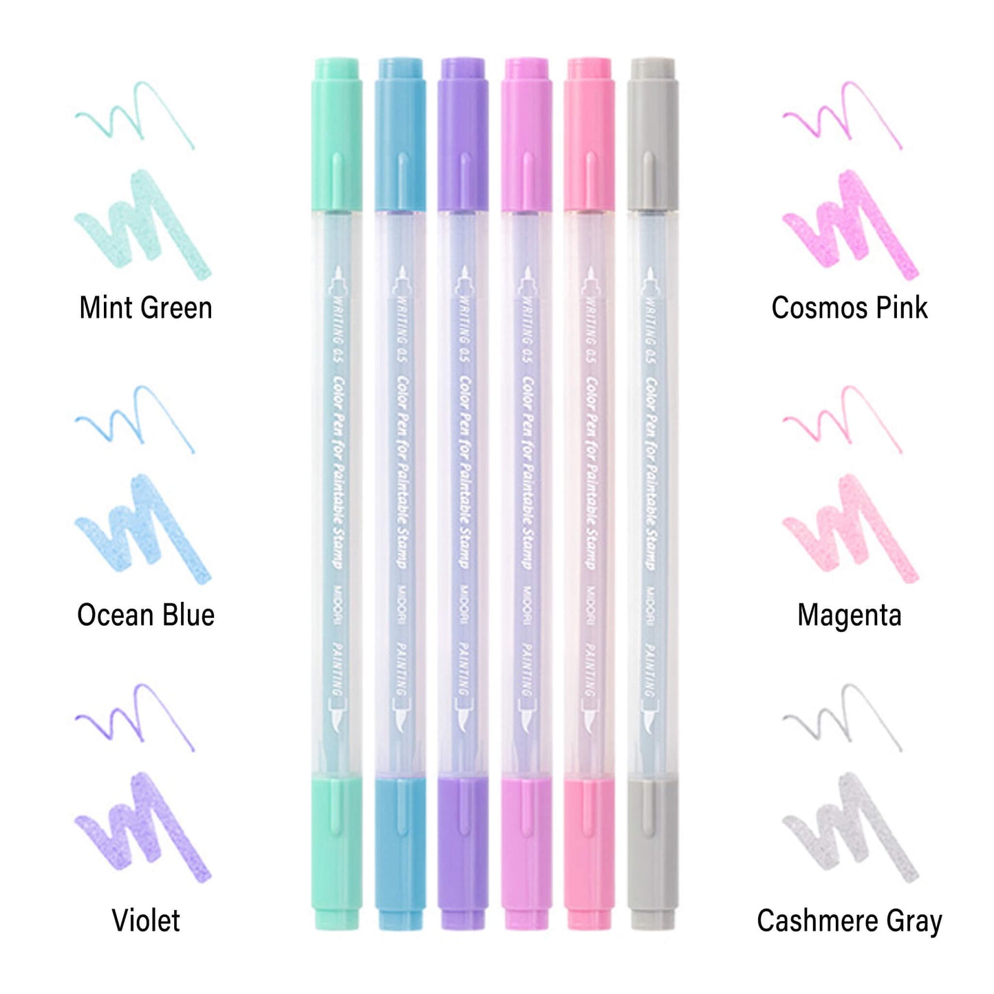 Midori Color Pen for Paintable Stamp 6pc Pack - Relax - Brush Pens