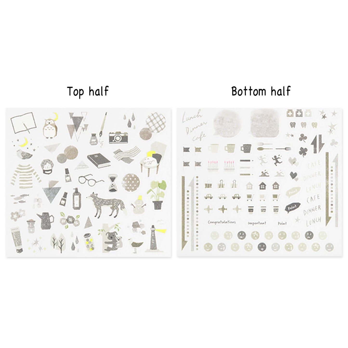Midori Journal Sticker - Gray Tone - Sticker Sheets