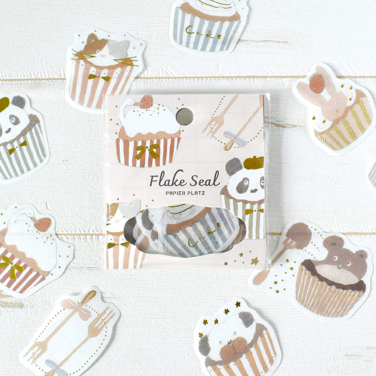 Papier Platz × Tobimatsu Shoichiro Gold Foil Flake Sticker - Sparkling Cupcakes - Flake Stickers