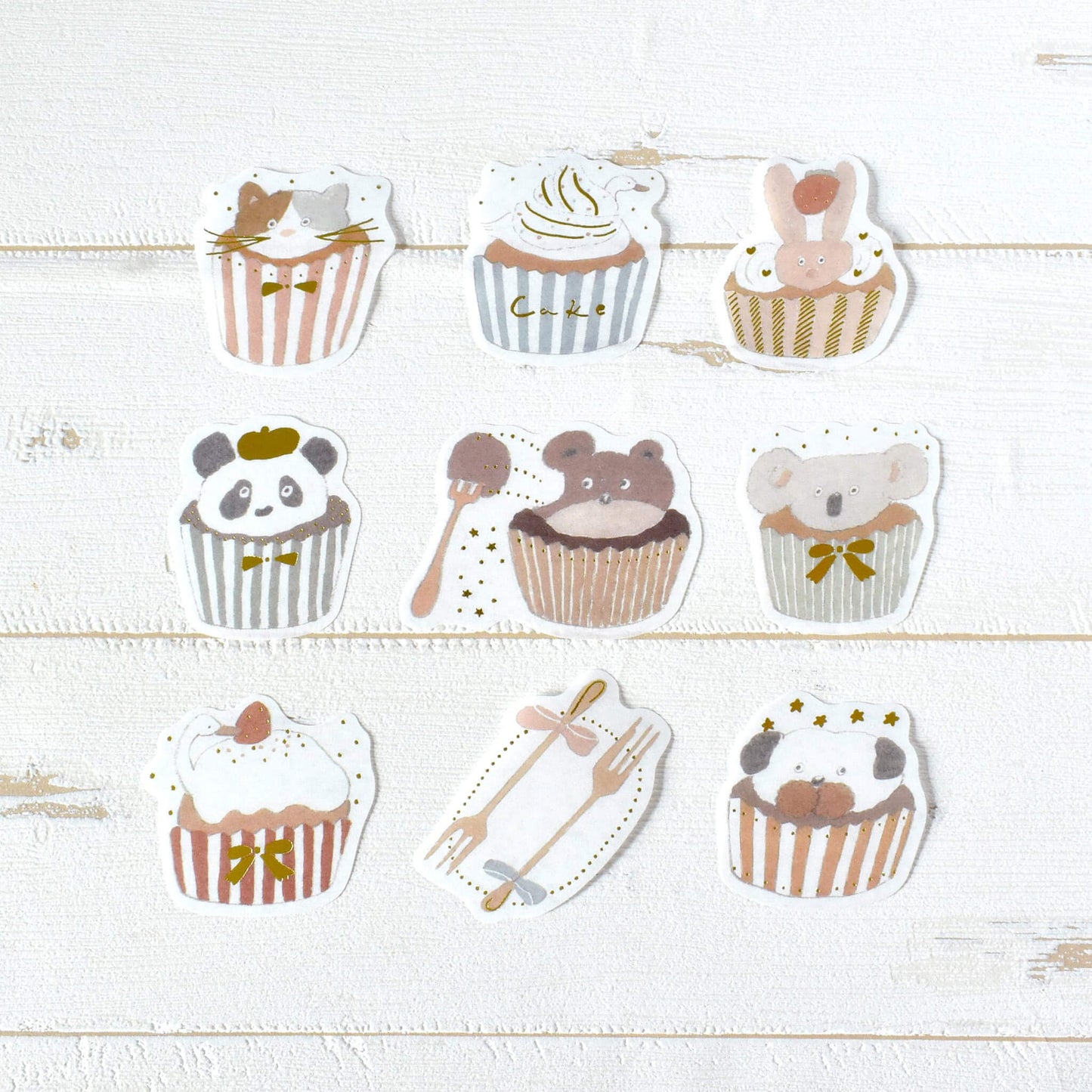 Papier Platz × Tobimatsu Shoichiro Gold Foil Flake Sticker - Sparkling Cupcakes - Flake Stickers