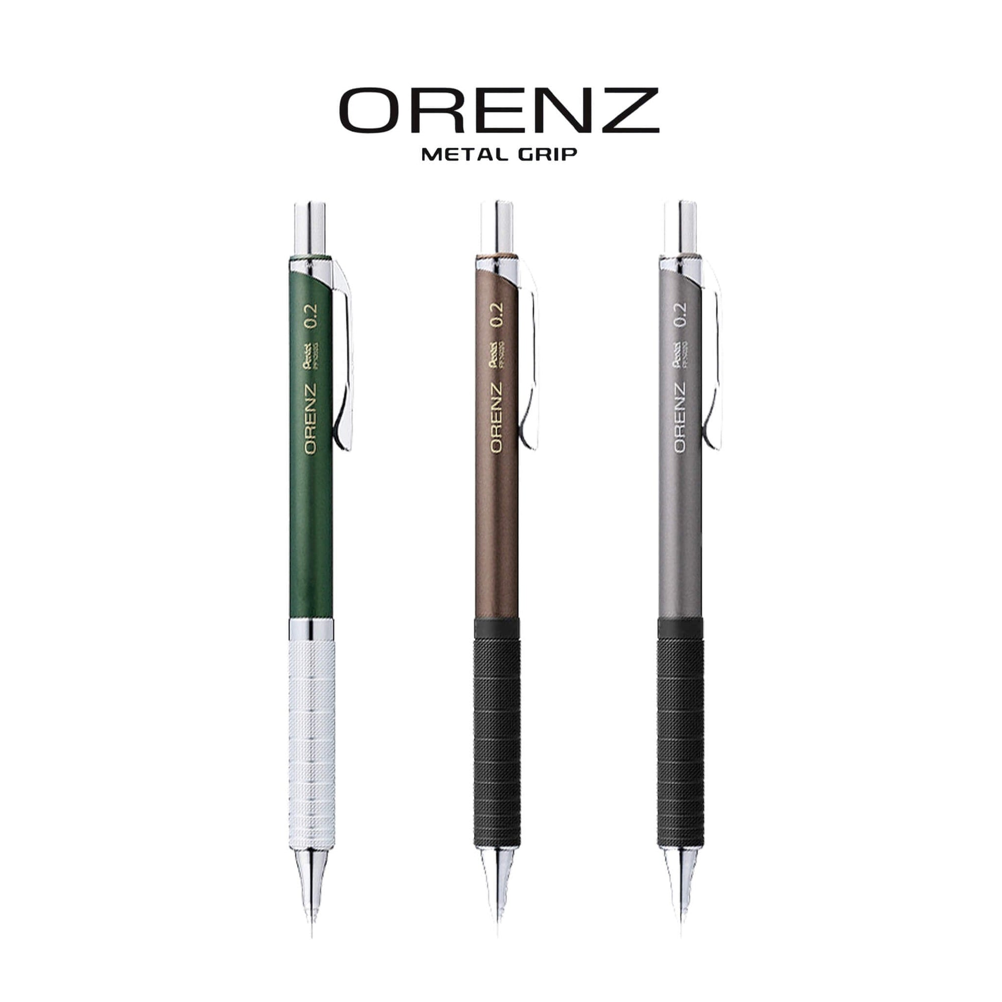Pentel Orenz Mechanical Pencil Metal Grip Type 0.2mm - Dark Green - Mechanical Pencils