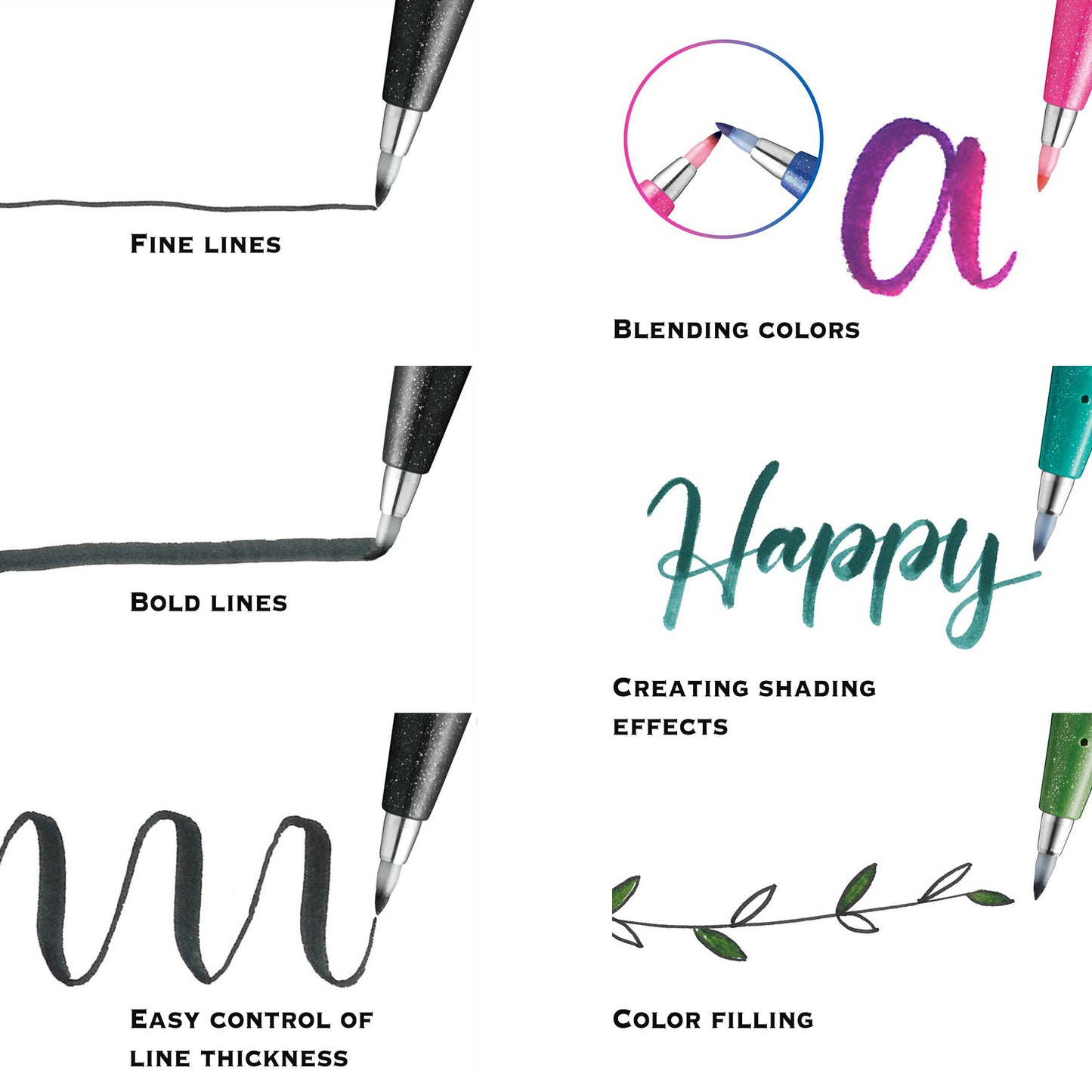 Pentel Fude Touch Brush Sign Pen (All 30 Colors) - Lime Green - Brush Pens