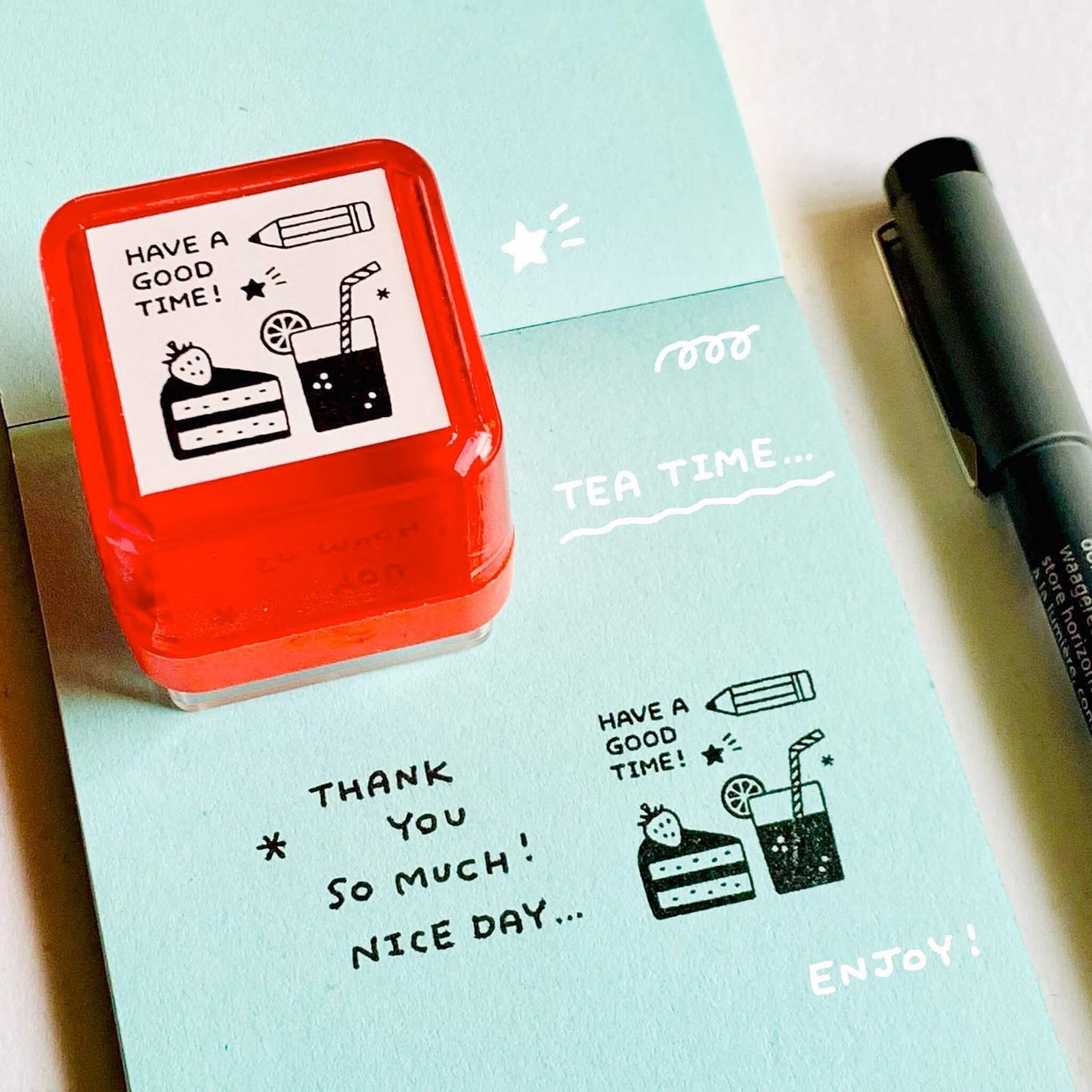 SANBY × Eric Small Things Pre - inked Stamp - Tea Time - Pre - inked Stamps