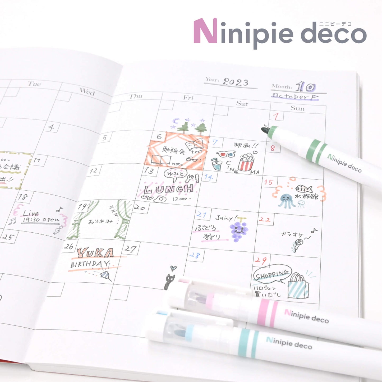 Sun - Star Ninipie Deco Dual Tip Marker 6 - Color Set - Set A - Fine - Tip Markers