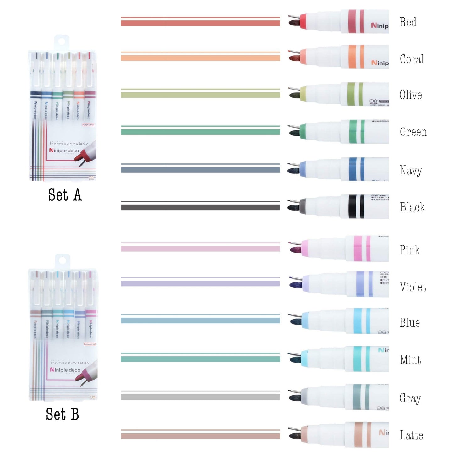 Sun - Star Ninipie Deco Dual Tip Marker 6 - Color Set - Set A - Fine - Tip Markers