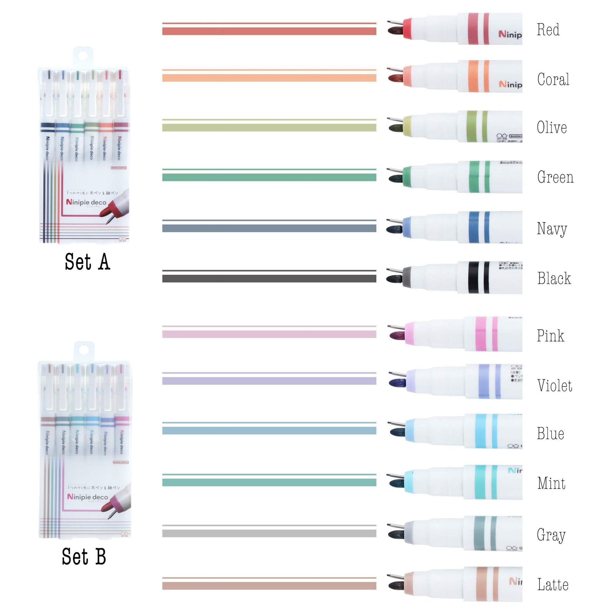 Sun - Star Ninipie Deco Dual Tip Marker 6 - Color Set - Set A - Fine - Tip Markers