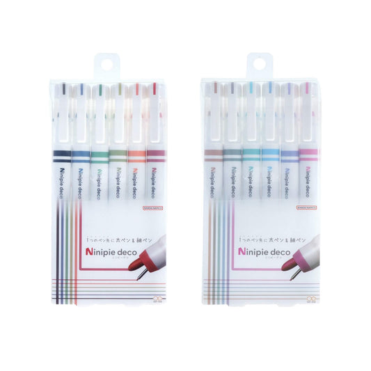 Sun - Star Ninipie Deco Dual Tip Marker 6 - Color Set - Set A - Fine - Tip Markers