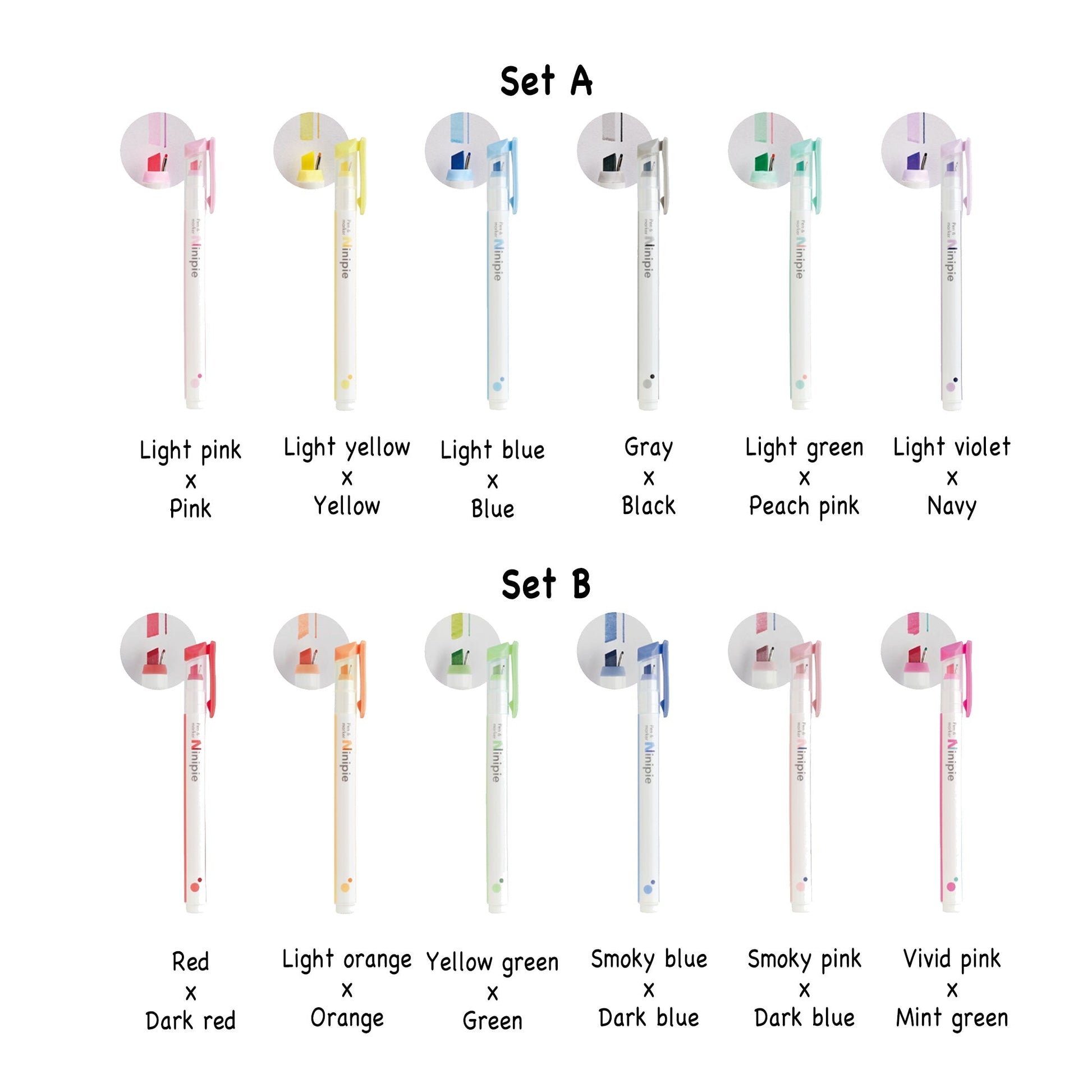 Sun - Star Ninipie Pen & Marker 6 - Color Set - Set A - Highlighters