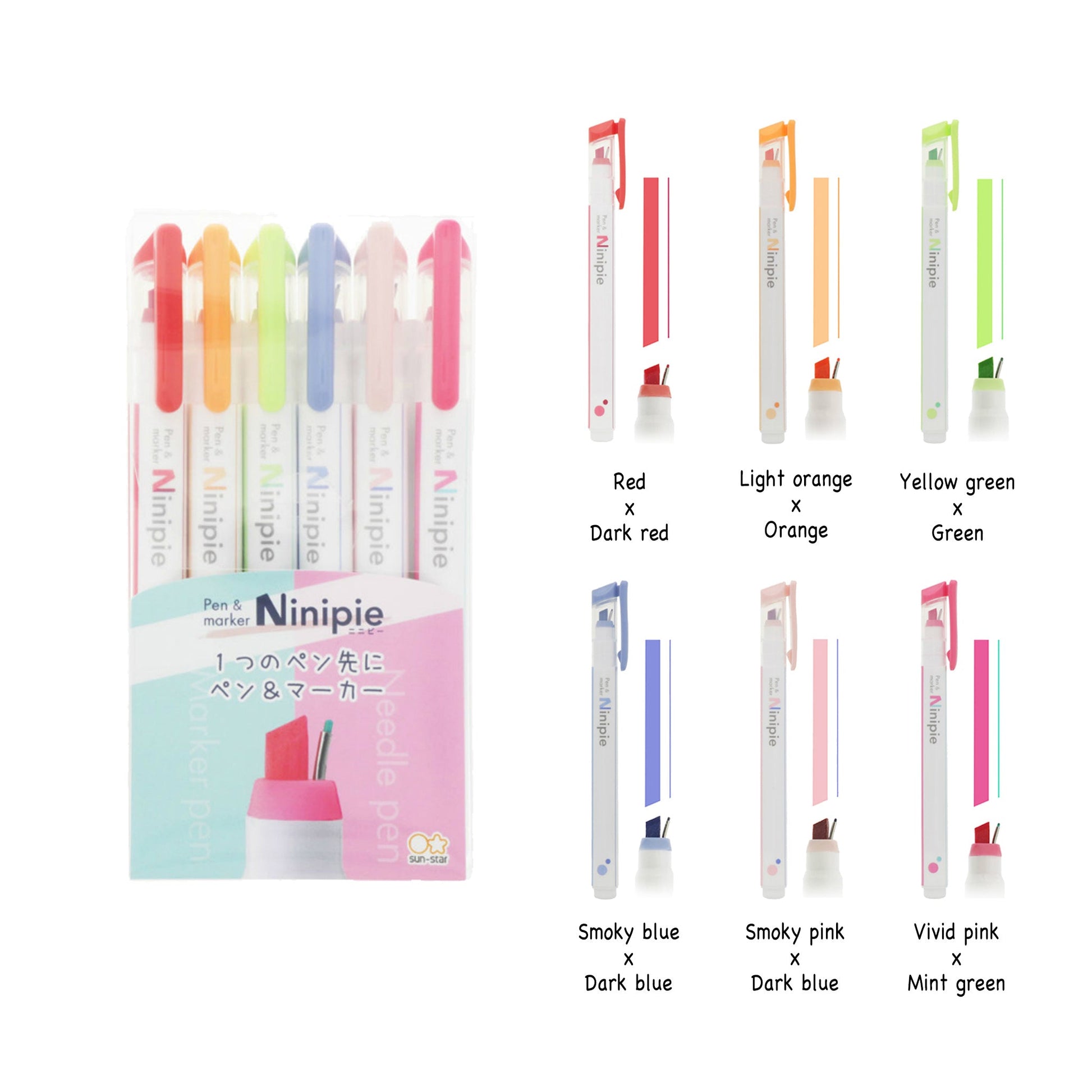 Sun - Star Ninipie Pen & Marker 6 - Color Set - Set B - Highlighters