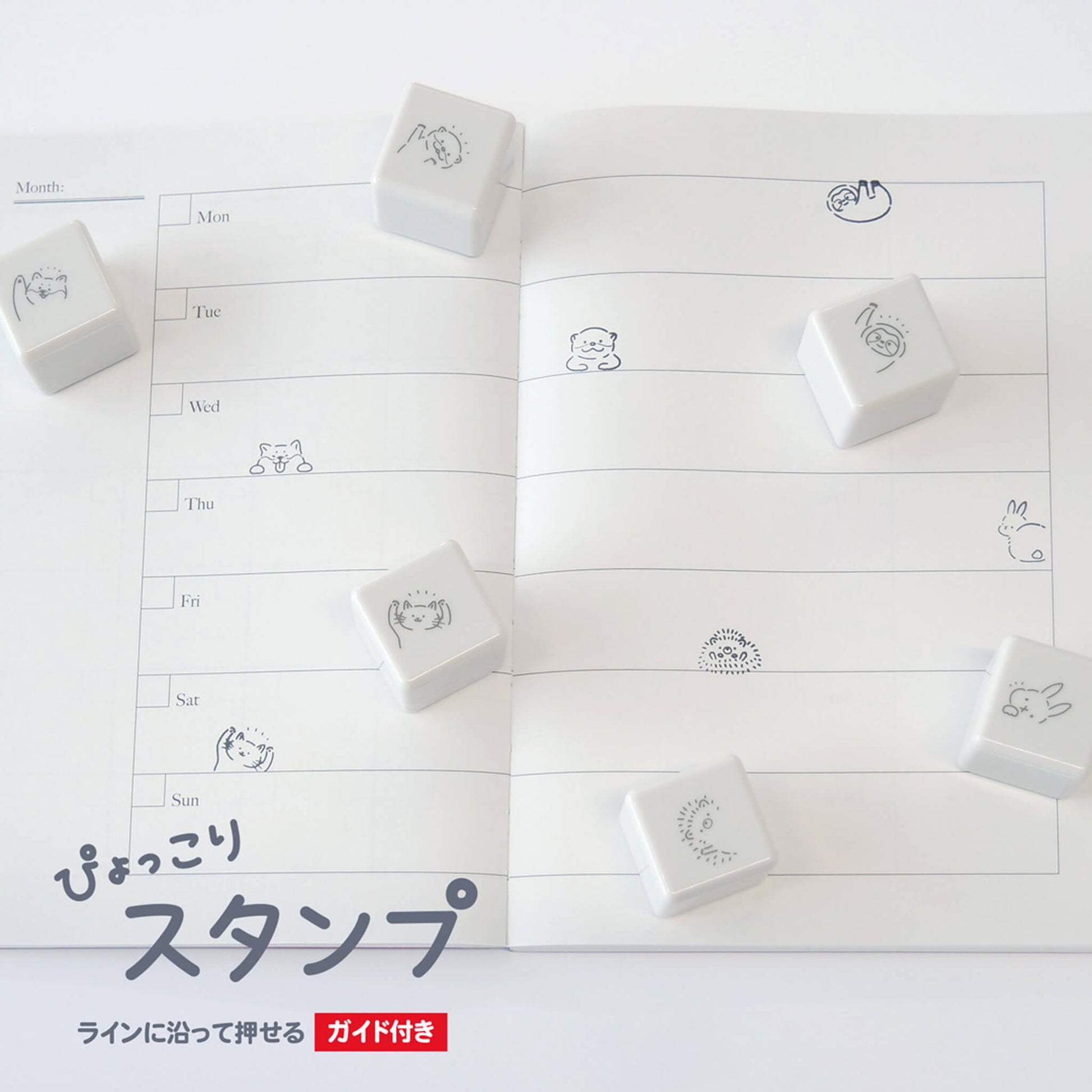 Sun - Star Pyokkori Stamp Set Cat - Pre - inked Stamps