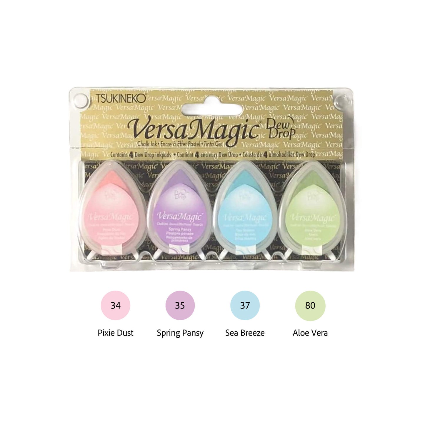 Tsukineko VersaMagic Dewdrop Stamp Ink Pad 4 - Color Set - Pretty Pastel - Stamp Ink Pads