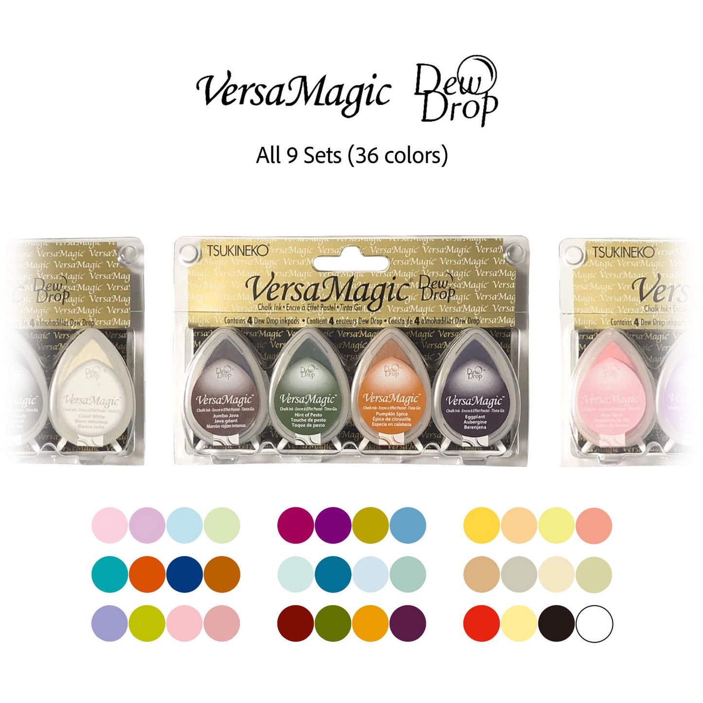 Tsukineko VersaMagic Dewdrop Stamp Ink Pad 4 - Color Set - Pretty Pastel - Stamp Ink Pads