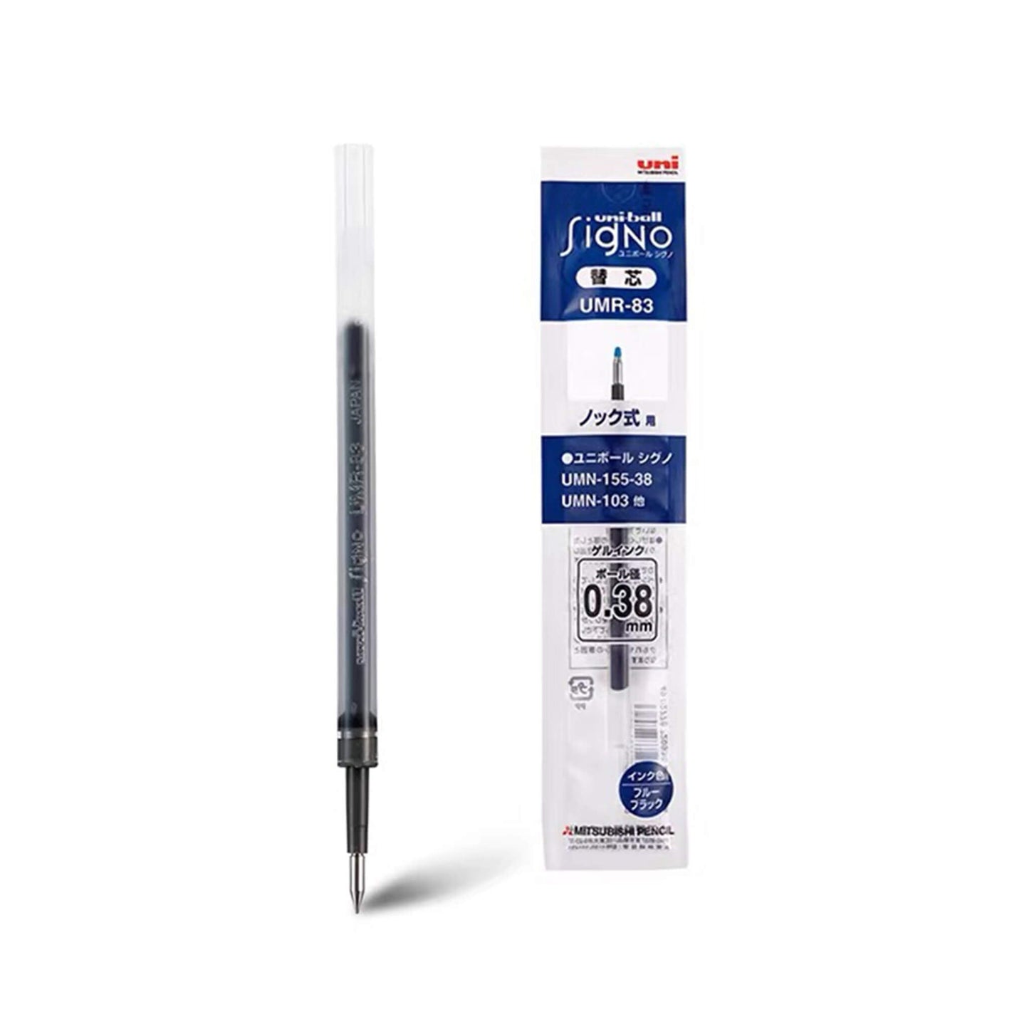 Uni - ball Signo Retractable Gel Pen Refill UMR - 83 0.38mm - Blue Black - Pen Refills