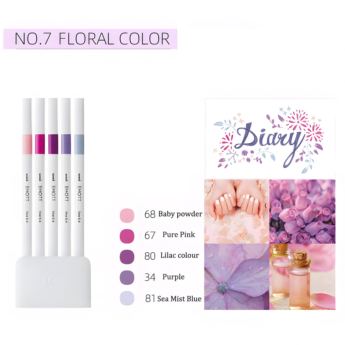 Uni Mitsubishi Emott Fineliner 5 - Color Set No.7 Floral Color - Fine - Tip Markers