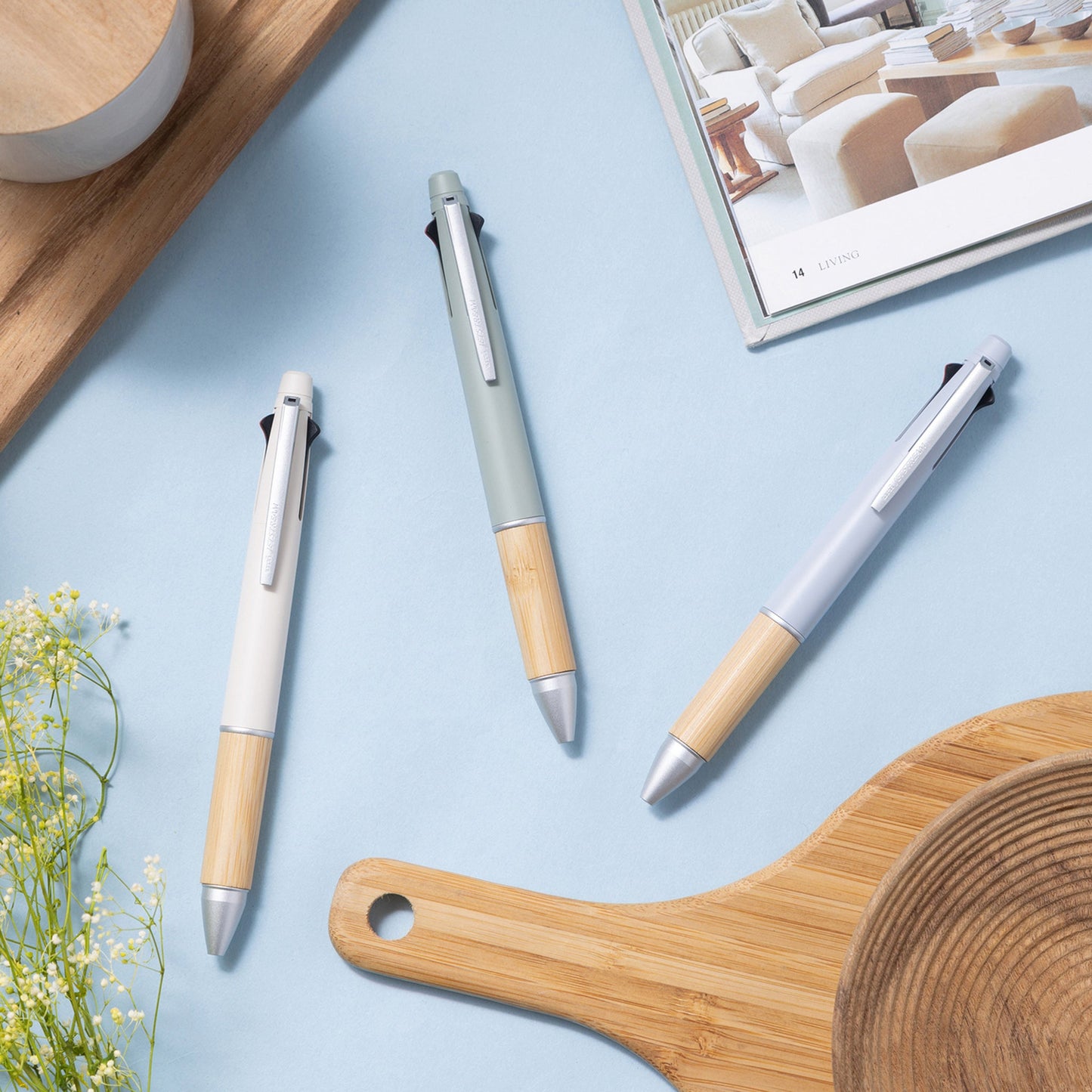 Uni Mitsubishi Jetstream Multi - functional 4&1 Ballpoint Pen with Bamboo Grip - Bamboo / Blue Gray - Multi - Functional Pens