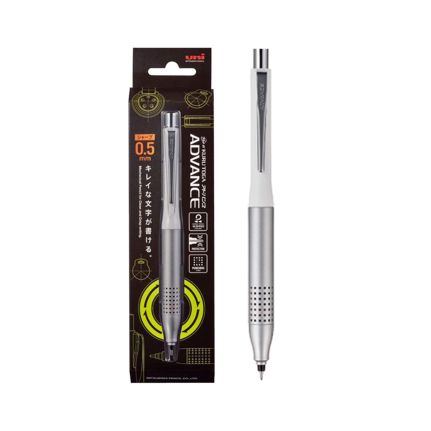 Uni Mitsubishi Kuru Toga Advance Upgrade Mechanical Pencil 0.5mm - White - Mechanical Pencils