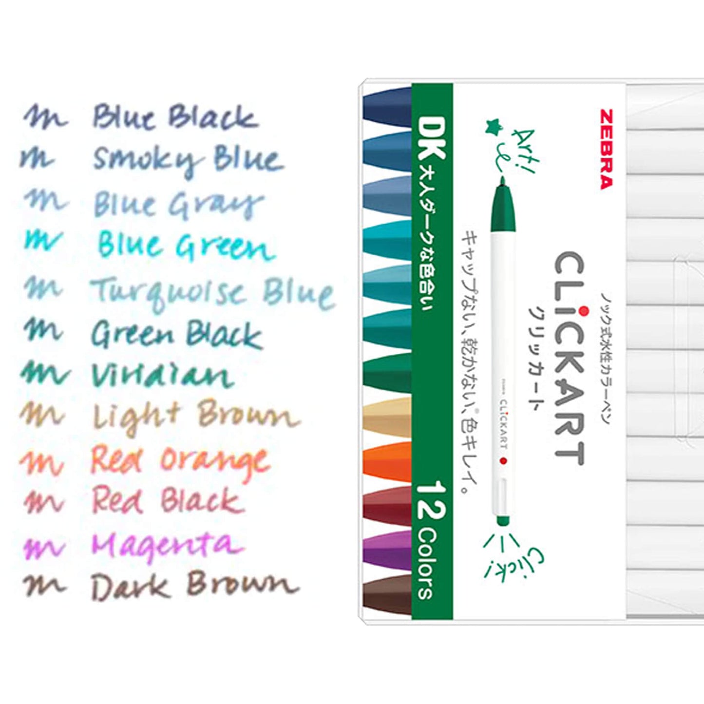 Zebra Clickart Retractable Marker 12 - color set - Dark - Fine - Tip Markers