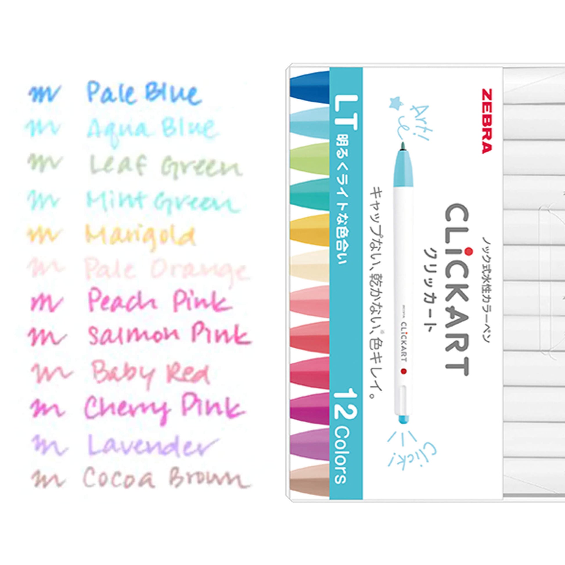 Zebra Clickart Retractable Marker 12 - color set - Light - Fine - Tip Markers