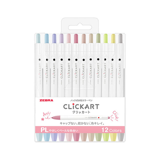 Zebra Clickart Retractable Marker 12 - color set - Pastel - Fine - Tip Markers