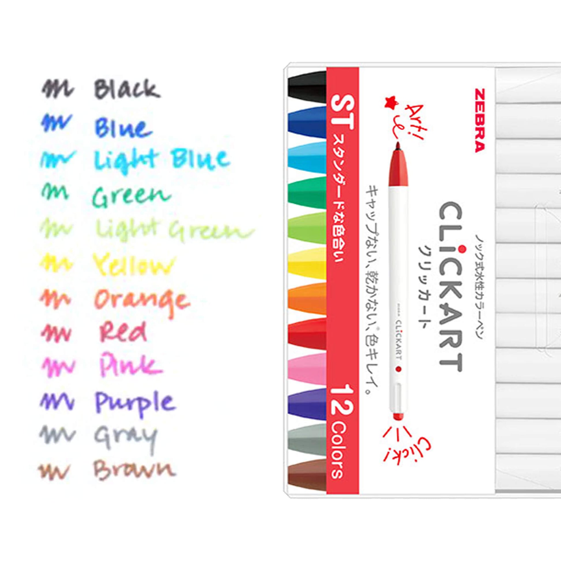 Zebra Clickart Retractable Marker 12 - color set - Standard - Fine - Tip Markers