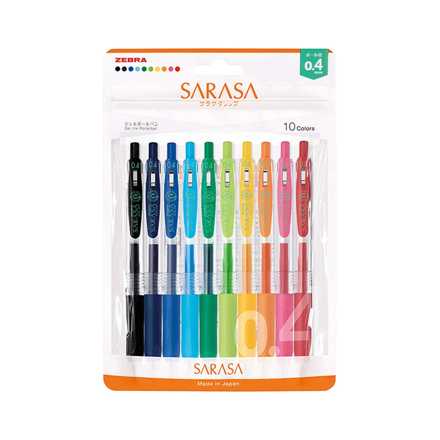 Zebra Sarasa Clip Gel Pen 10 - color Set 0.4mm/0.5mm - 0.4mm - Gel & Rollerball Pens