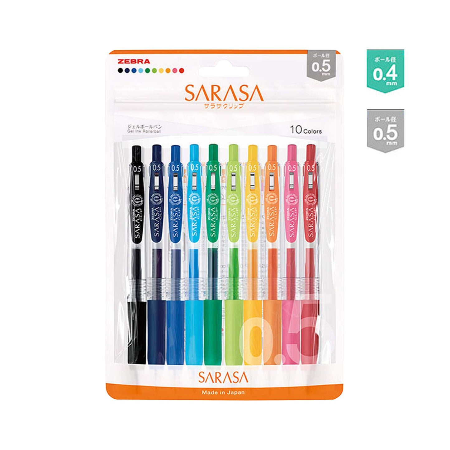 Zebra Sarasa Clip Gel Pen 10 - color Set 0.4mm/0.5mm - 0.4mm - Gel & Rollerball Pens