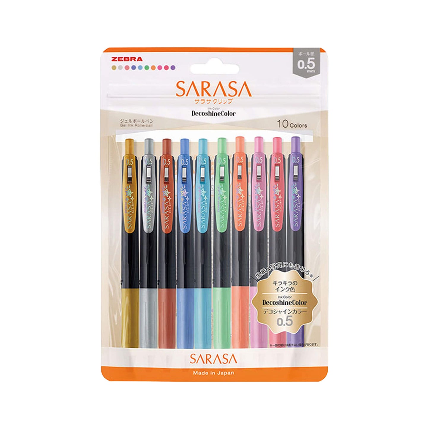 Zebra Sarasa Clip Gel Pen Decoshine Colors Set of 10 - Gel & Rollerball Pens