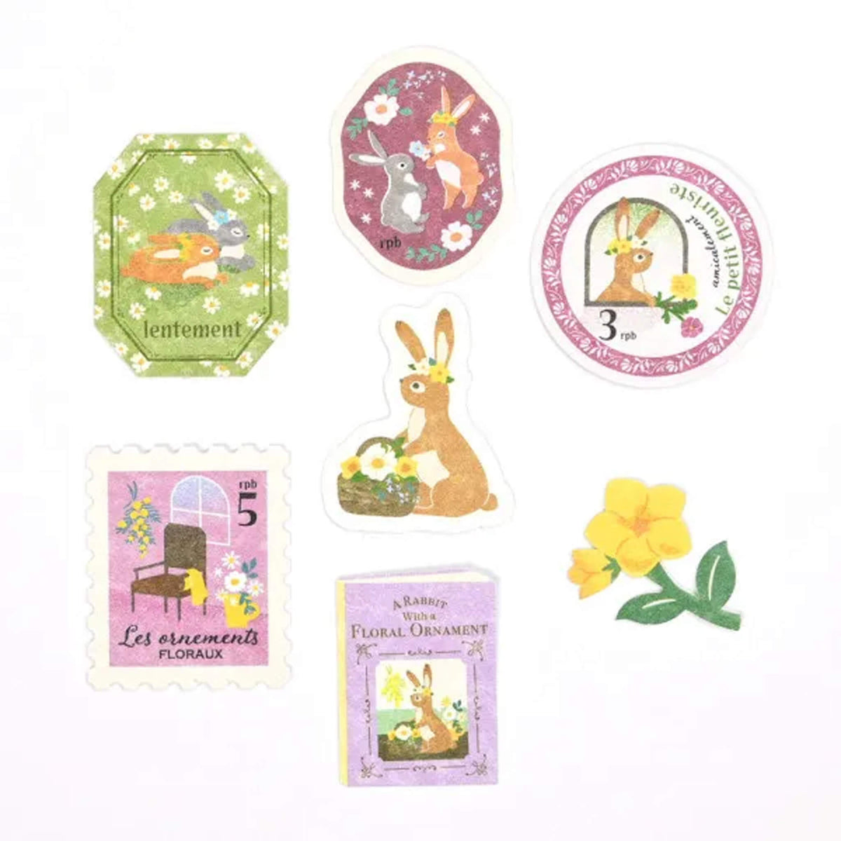NB Nuku RESSA Flake Stickers - A Rabbit with a Floral Ornament