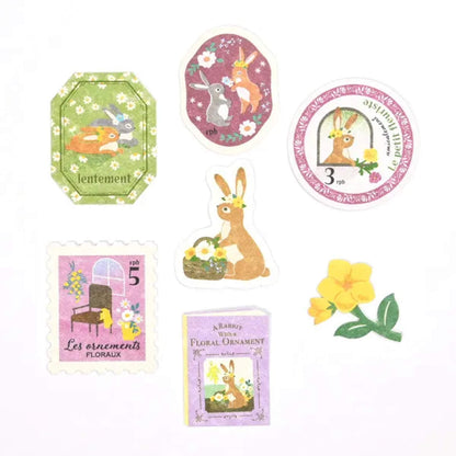 NB Nuku RESSA Flake Stickers - A Rabbit with a Floral Ornament