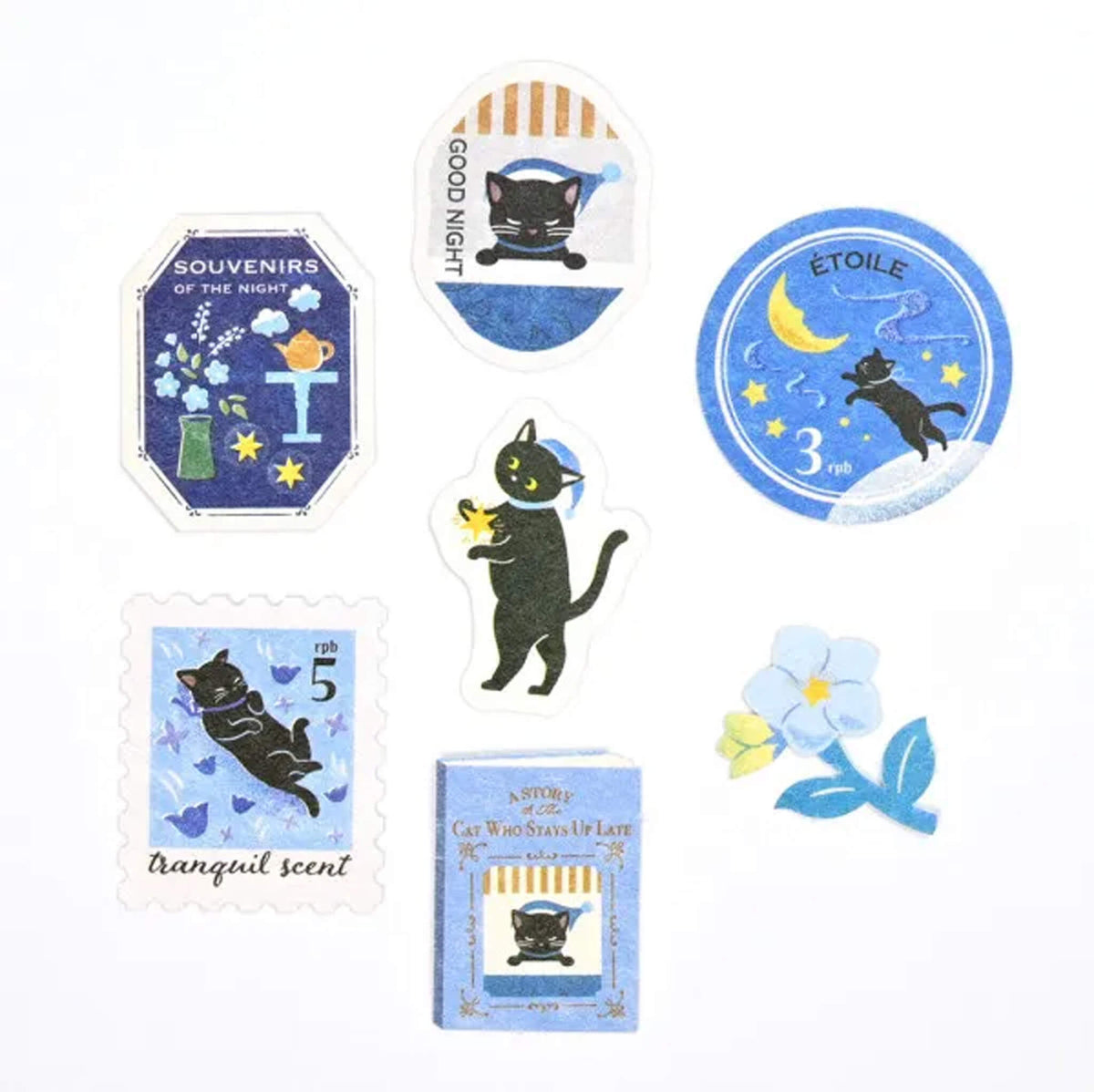 NB Nuku RESSA Flake Stickers - A Story about a Cat Who Stays Up Late