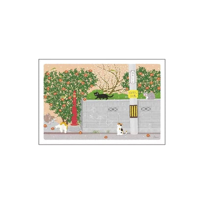Active Corporation × Toshinori Mori Tabineko Autumn Postcard - An Afternoon in Nekomachi [Vykort]