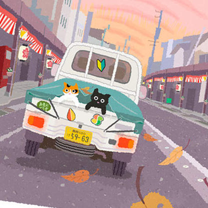 Active Corporation × Toshinori Mori Tabineko Autumn Postcard - Autumn Festival at Dusk