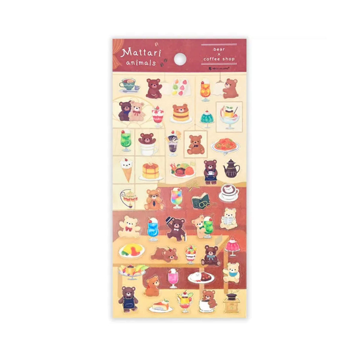 NB Mattari Animals Sticker Sheet - Bear × Coffee Shop [Klistermärkeark]