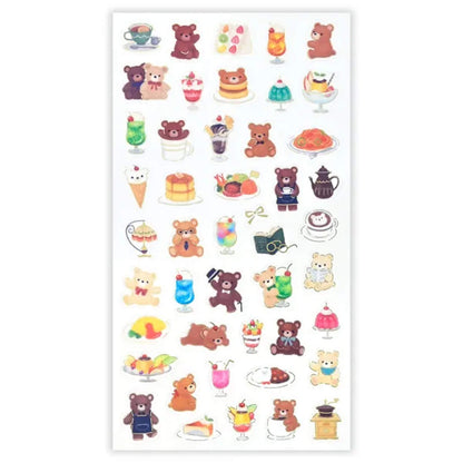 NB Mattari Animals Sticker Sheet - Bear × Coffee Shop [Klistermärkeark]