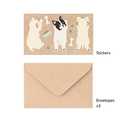 Midori Mogumogu Mini Letter Set with Animal Sealing Sticker - Dog [Brevset]
