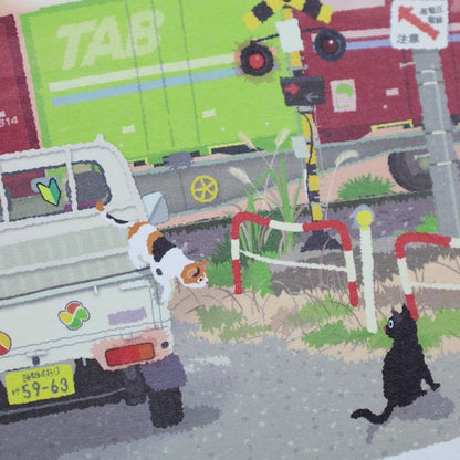 Active Corporation × Toshinori Mori Tabineko Autumn Postcard - Freight Train at the Crossing