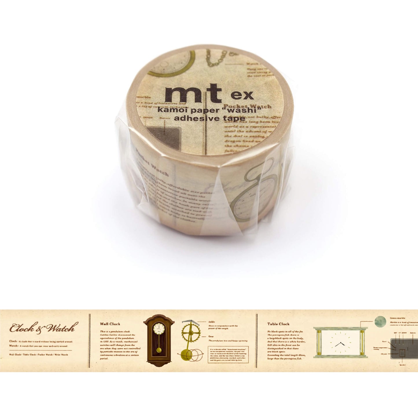 mt ex Washi Tape - Illustrated Encyclopedia - Clock [30mm] [Washi Tejp]