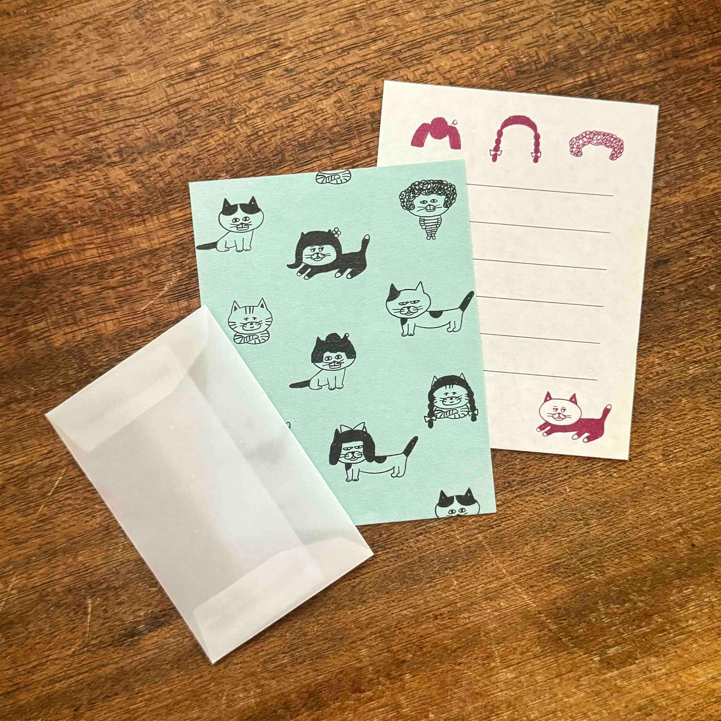 Mizushima × Keiko Shibata Mini Letter Set - Cats and Wigs