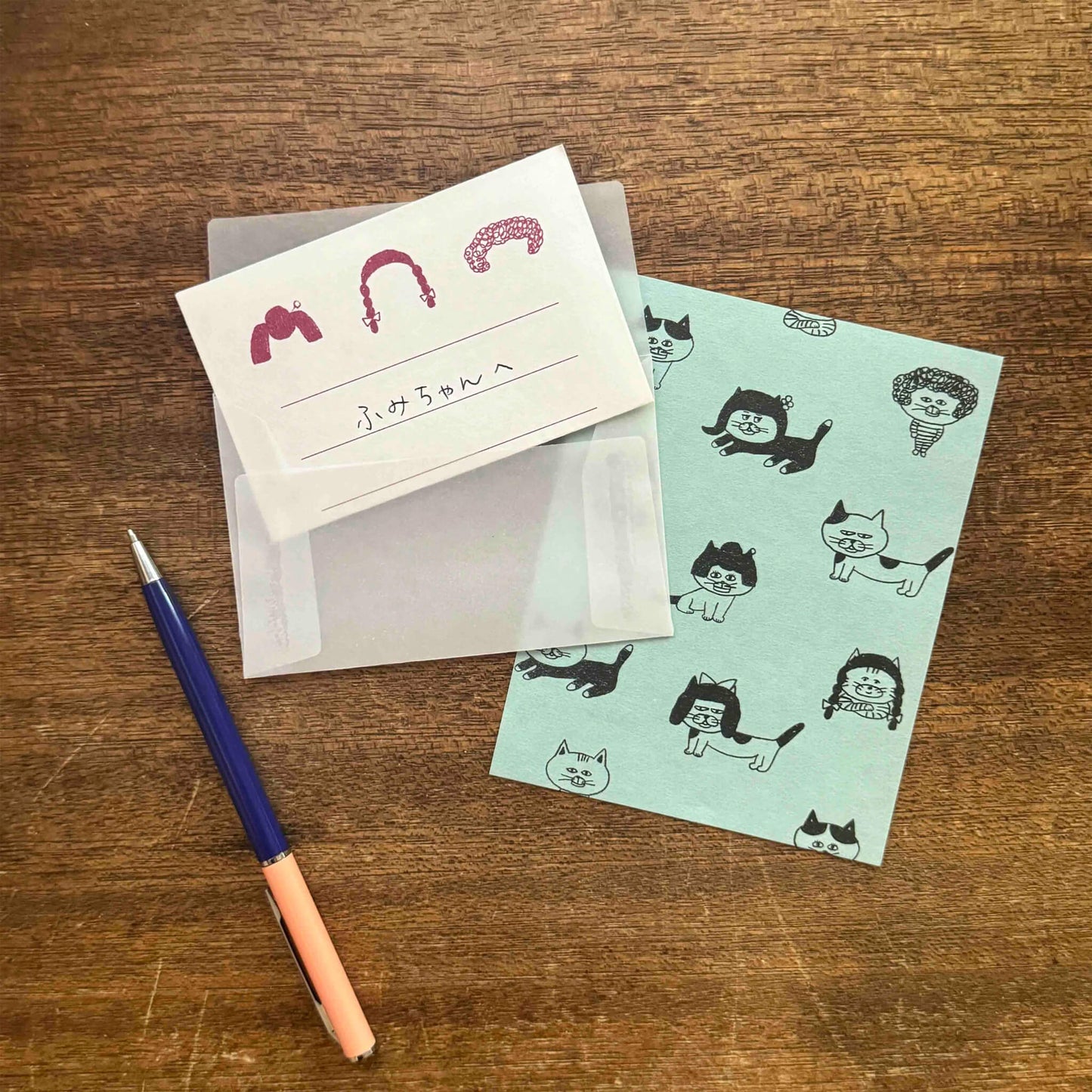Mizushima × Keiko Shibata Mini Letter Set - Cats and Wigs