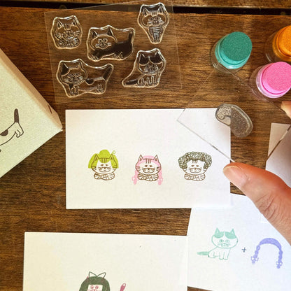 Mizushima × Keiko Shibata JIZAI Clear Stamp Box - Motif Set Cats and Wigs