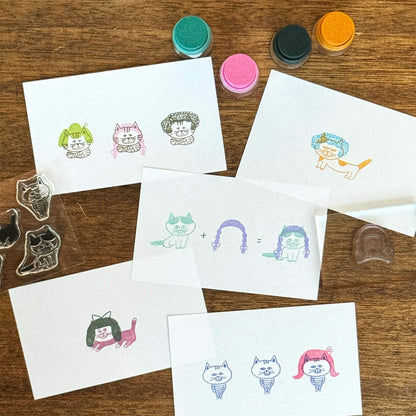 Mizushima × Keiko Shibata JIZAI Clear Stamp Box - Motif Set Cats and Wigs